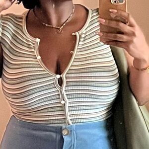 BDG Multi-Stripe Cropped Ribbed T-Shirt - Small